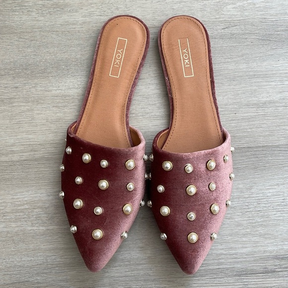 Yoki Shoes - Yoki Blush Pearl Velvet Mules Size 10